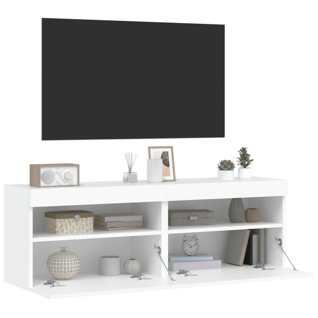 Móveis de parede p/ TV com luzes LED 2 pcs 60x30x40 cm branco