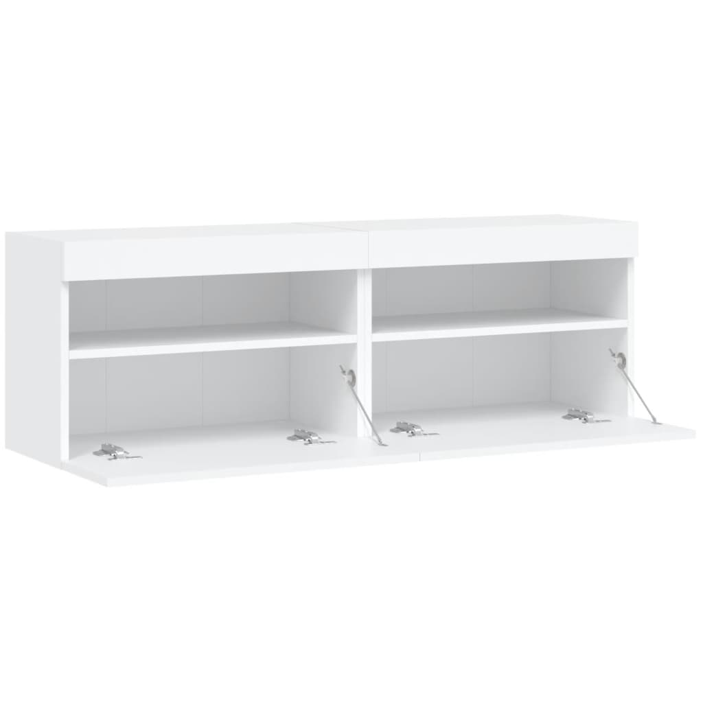 Móveis de parede p/ TV com luzes LED 2 pcs 60x30x40 cm branco