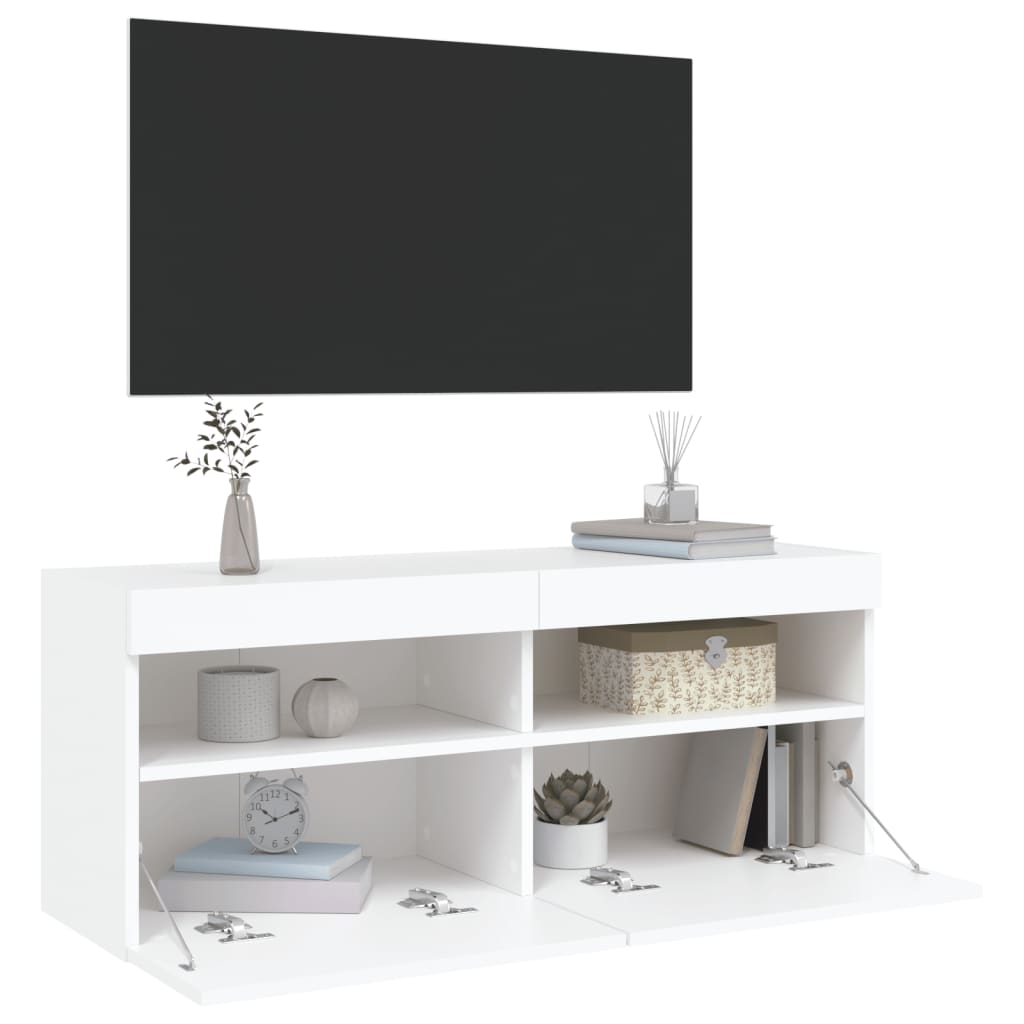 Móvel de parede para TV com luzes LED 100x30x40 cm branco