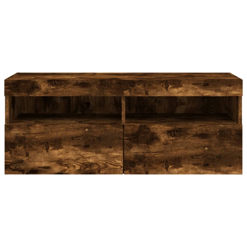 Móvel de parede p/ TV c/ luzes LED 100x30x40 cm carvalho fumado