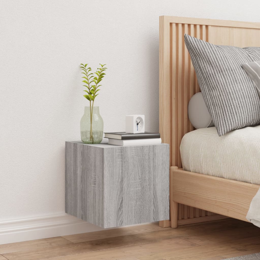 Móvel de parede p/ TV c/ luzes LED 30,5x35x30cm cinzento sonoma