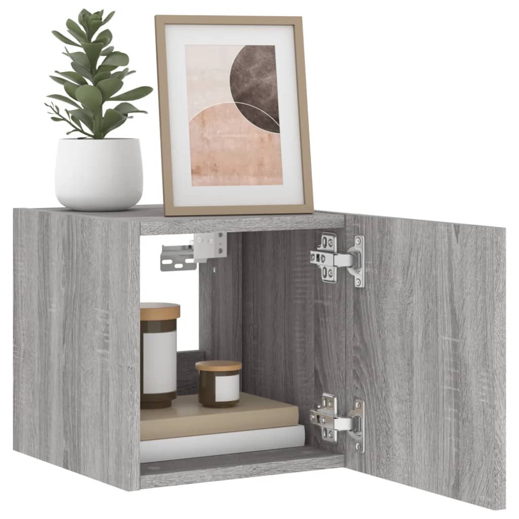 Móvel de parede p/ TV c/ luzes LED 30,5x35x30cm cinzento sonoma