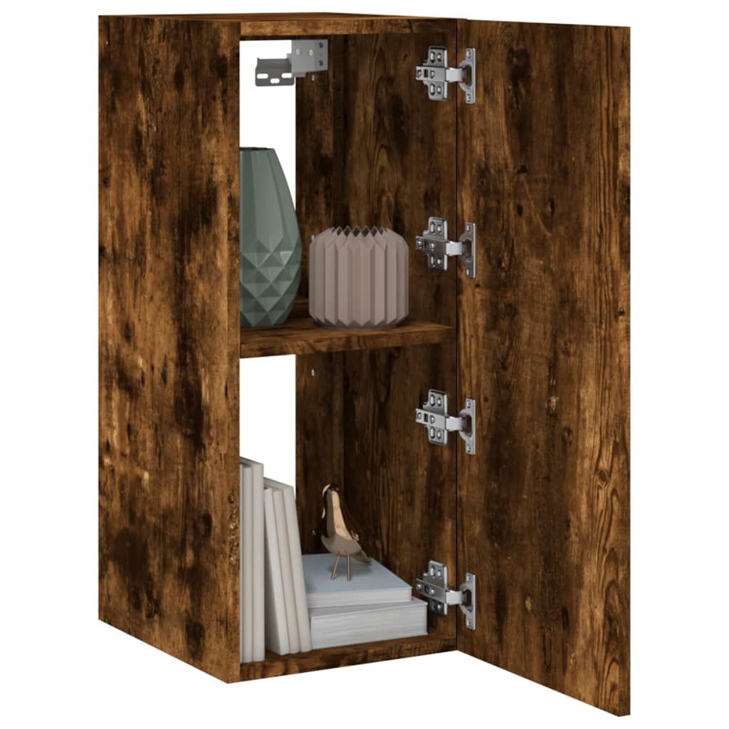 Móvel de parede p/ TV c/ luzes LED 30,5x35x70cm carvalho fumado