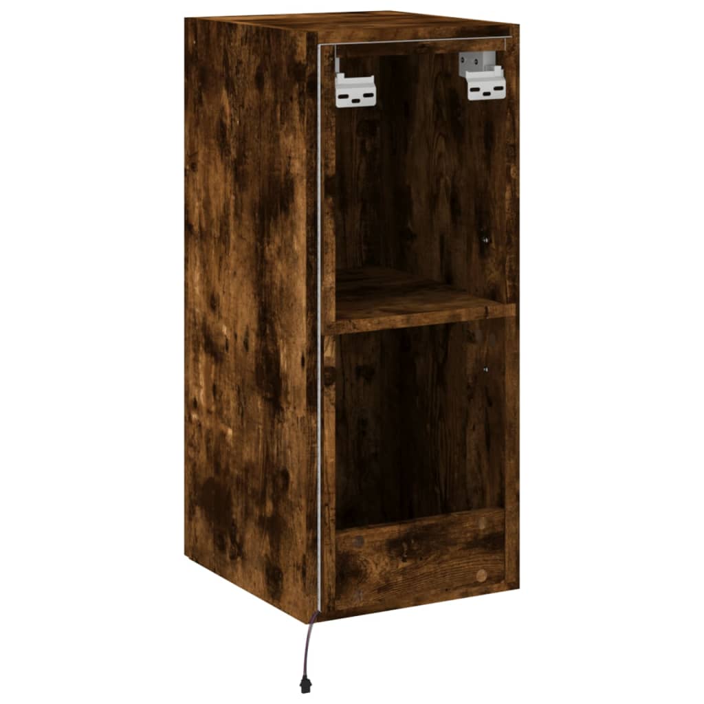 Móvel de parede p/ TV c/ luzes LED 30,5x35x70cm carvalho fumado