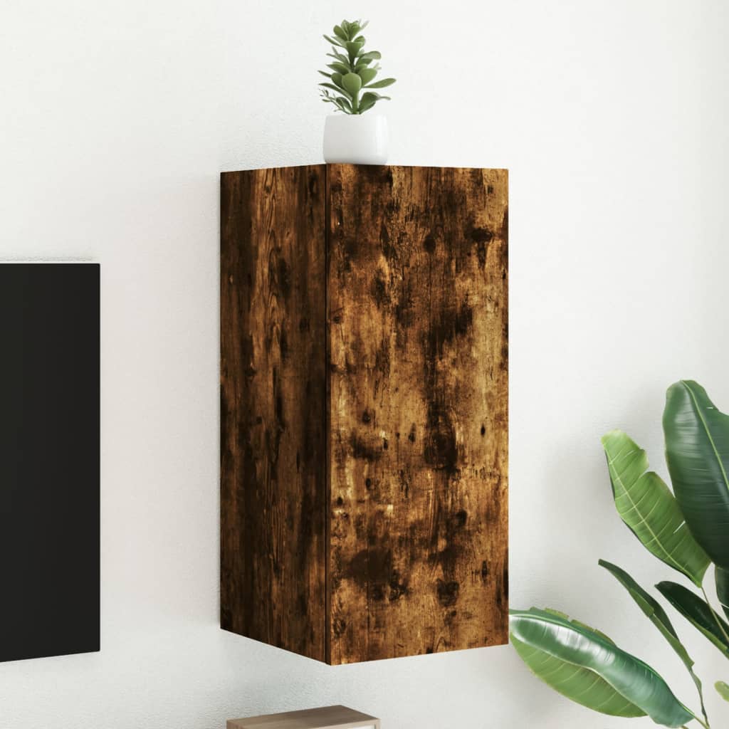 Móvel de parede p/ TV c/ luzes LED 30,5x35x70cm carvalho fumado