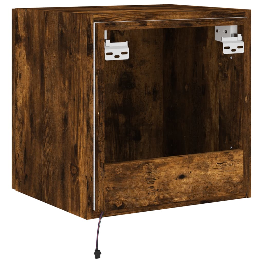 Móveis de parede para TV com luzes LED 2 pcs carvalho fumado