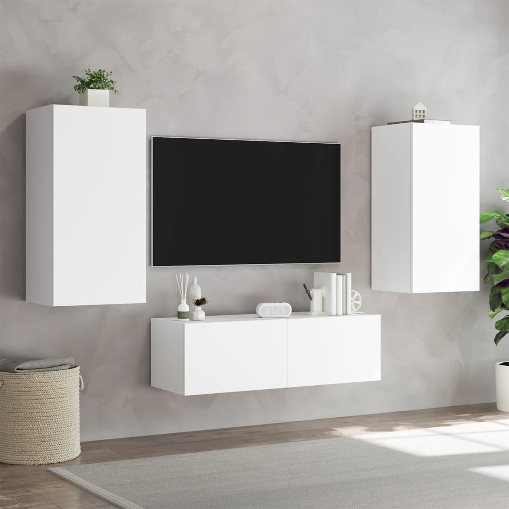 Móvel de parede para TV com luzes LED 40,5x35x80 cm branco