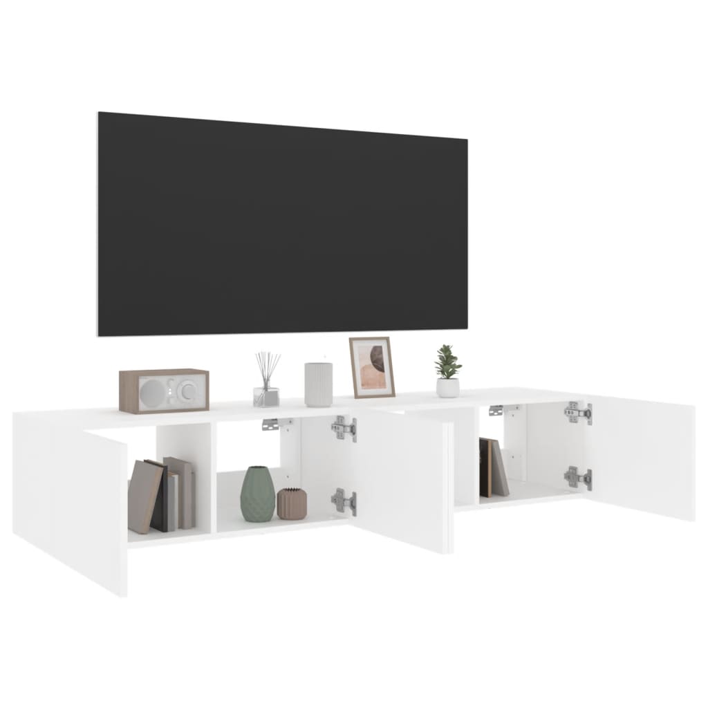 Móveis de parede p/ TV com luzes LED 2 pcs 80x35x31 cm branco