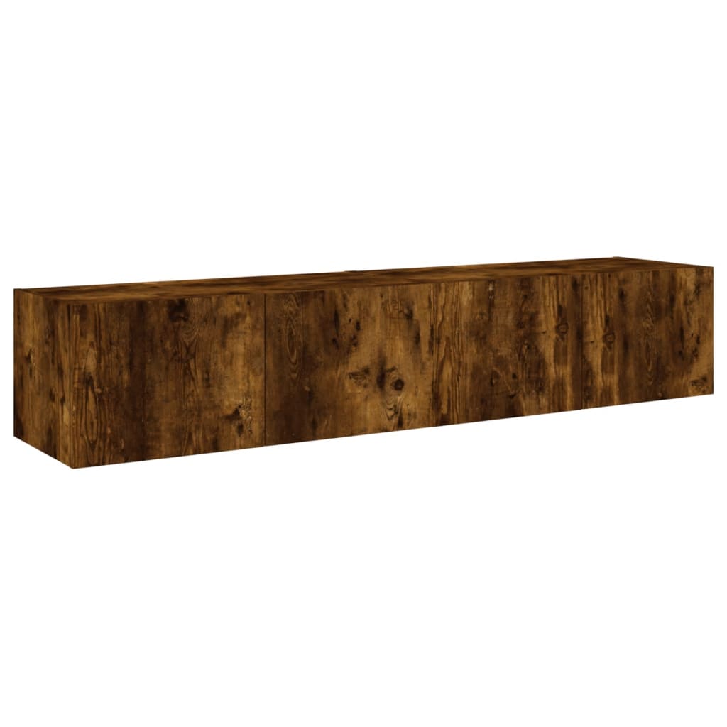 Móveis de parede para TV com luzes LED 2 pcs carvalho fumado