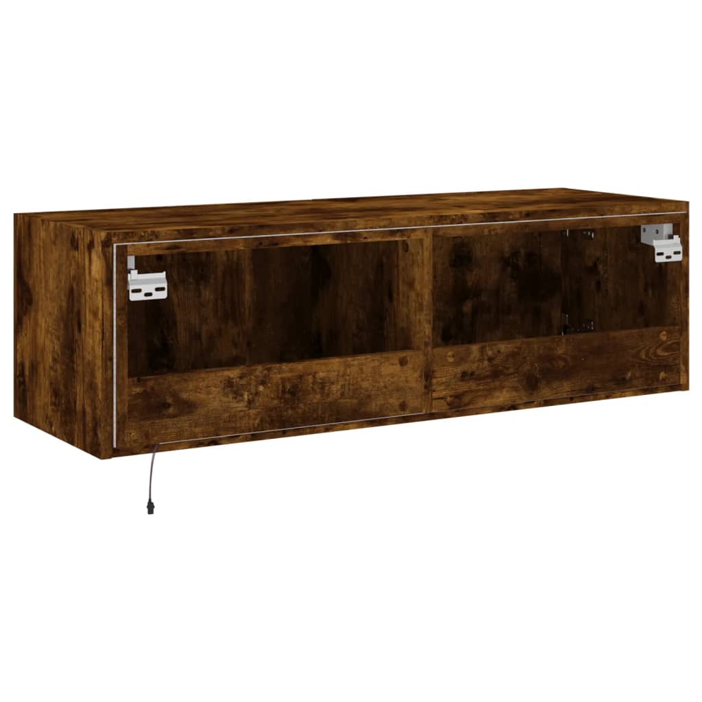 Móvel de parede p/ TV c/ luzes LED 100x35x31 cm carvalho fumado