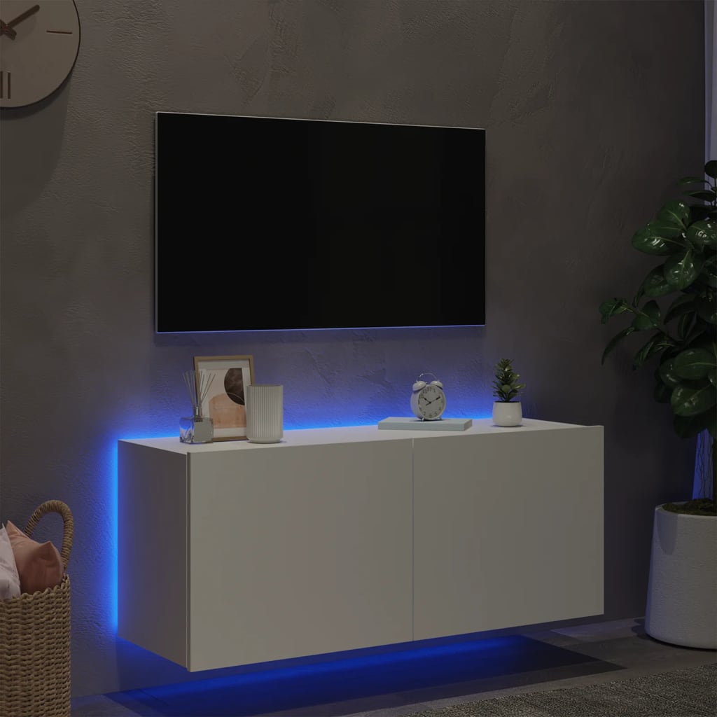 Móvel de parede para TV com luzes LED 100x35x41 cm branco