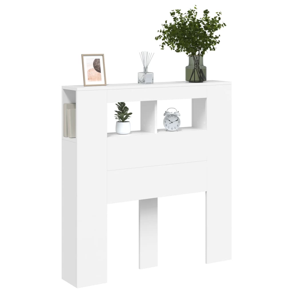 Cabeceira cama c/ LEDs 100x18,5x103,5 cm deriv. madeira branco
