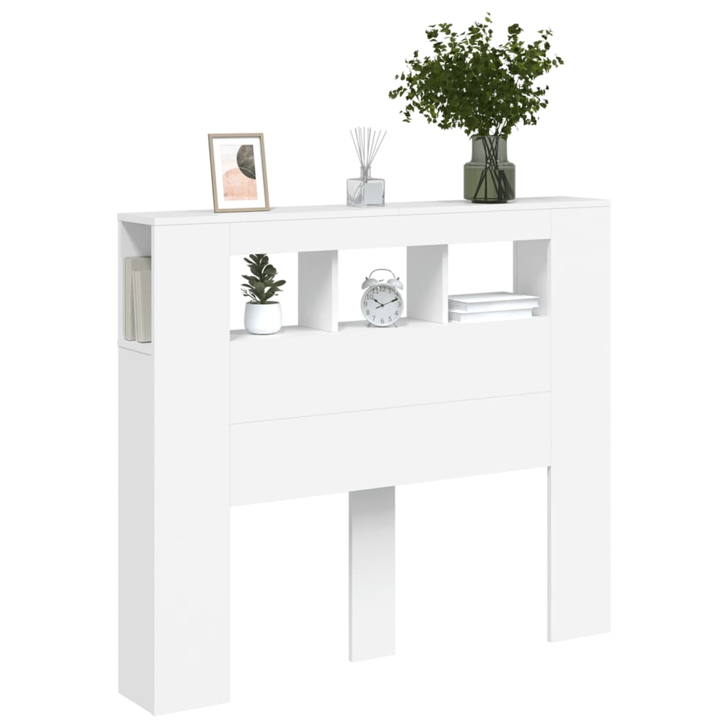 Cabeceira cama c/ LEDs 120x18,5x103,5 cm deriv. madeira branco