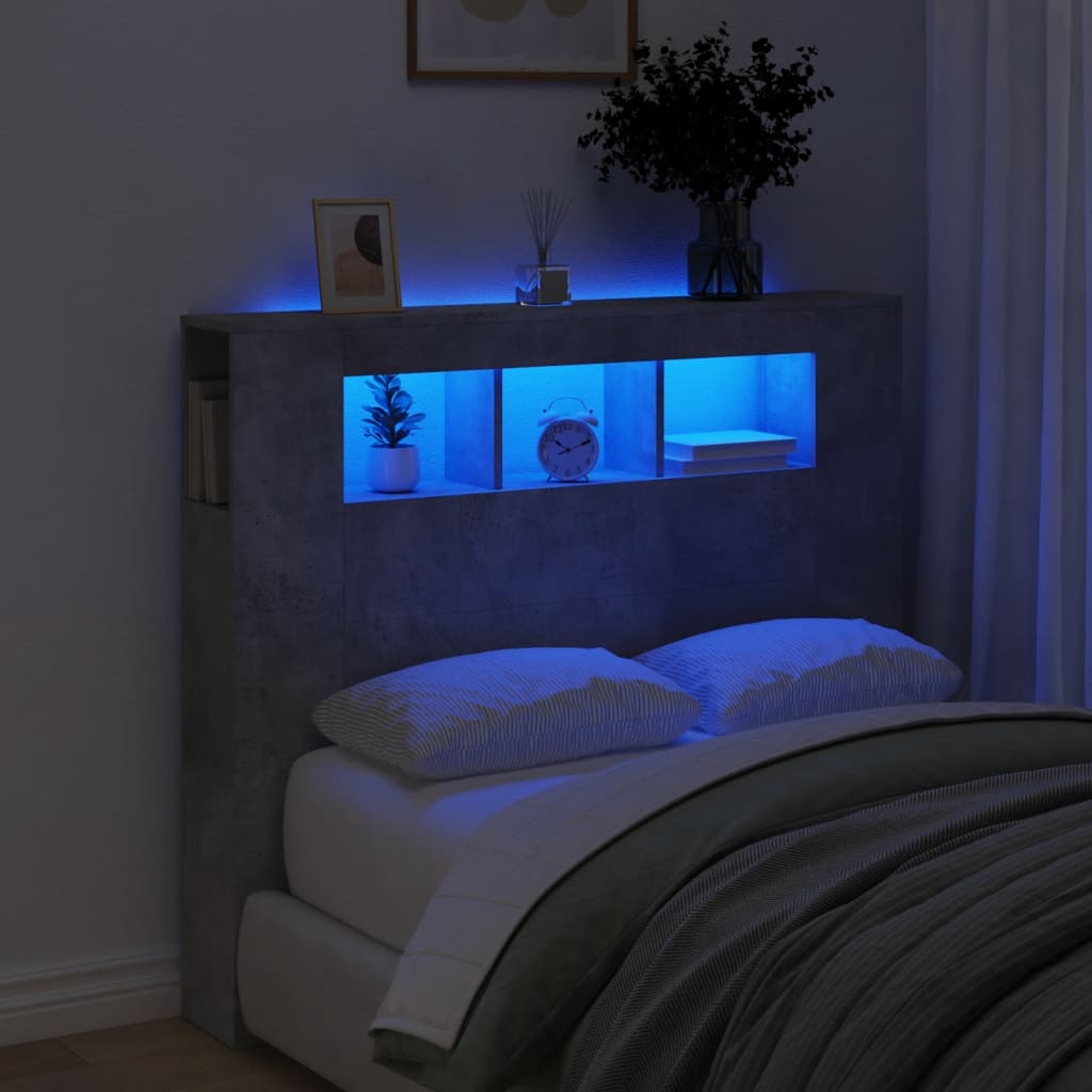 Cabeceira c/ LEDs 120x18,5x103,5 cm cinzento-cimento