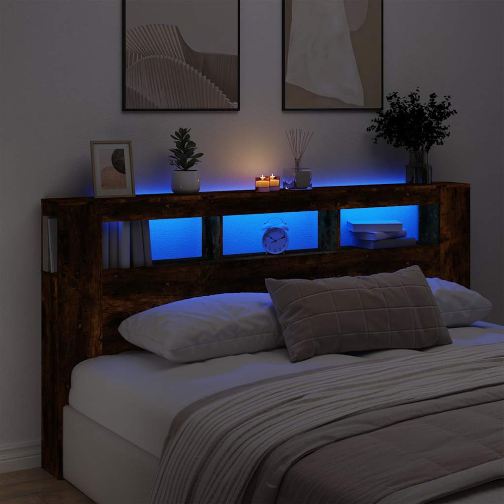 Cabeceira LEDs 200x18,5x103,5 cm deriv. madeira carvalho fumado