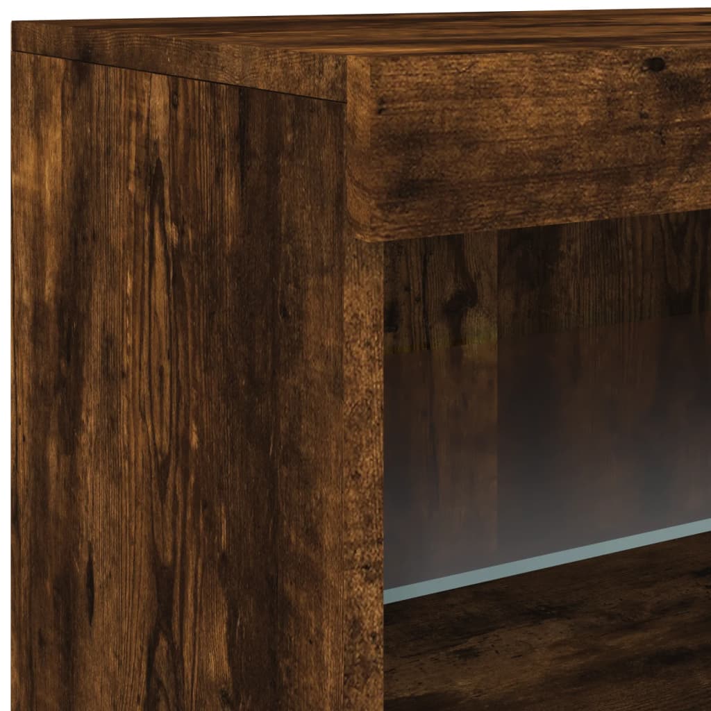 Aparador com luzes LED 162x37x67 cm carvalho fumado