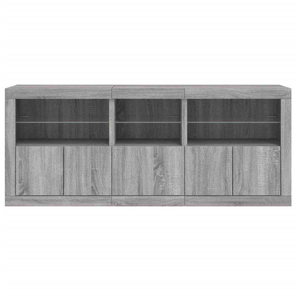Aparador com luzes LED 162x37x67 cm cinzento sonoma