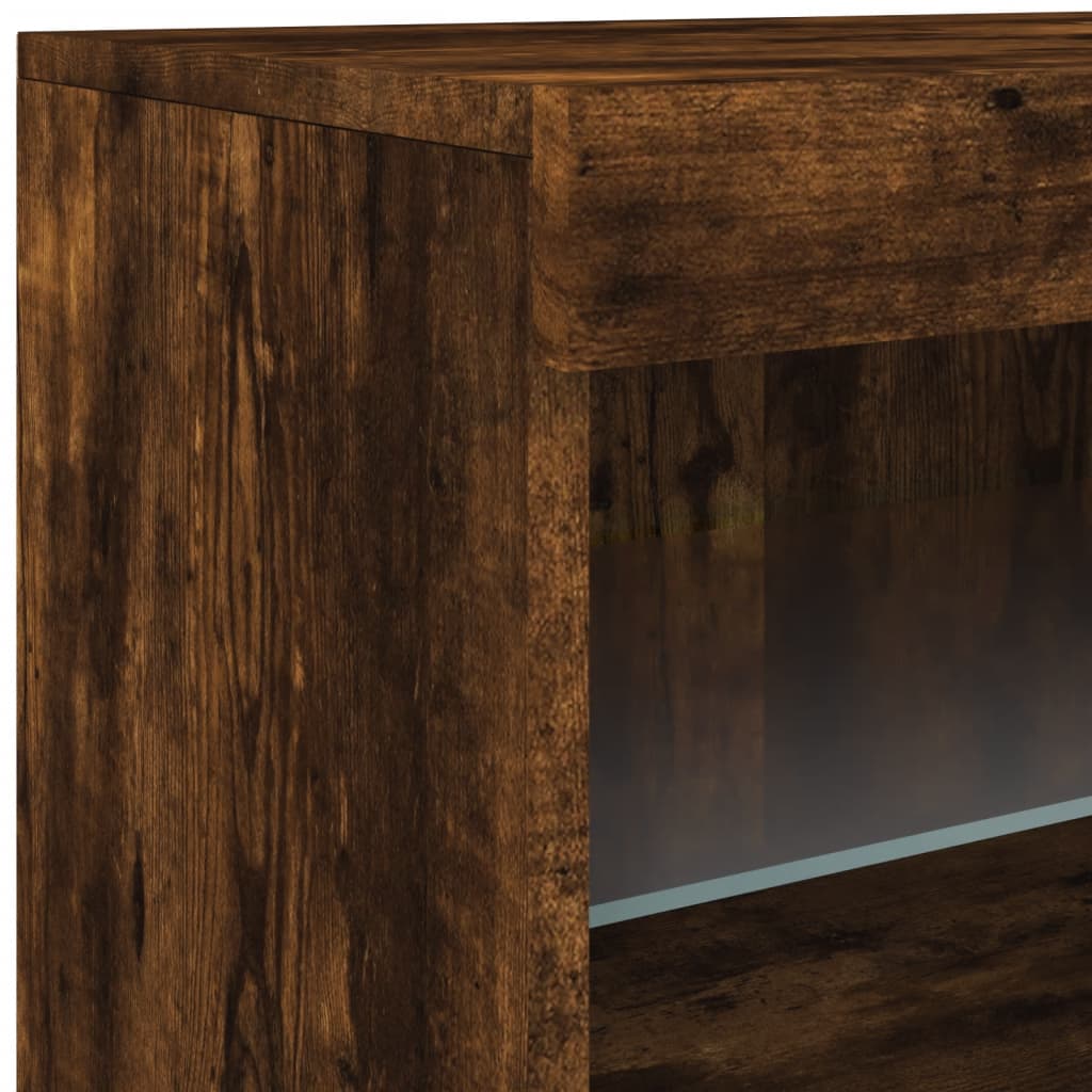 Aparador com luzes LED 181,5x37x67 cm carvalho fumado