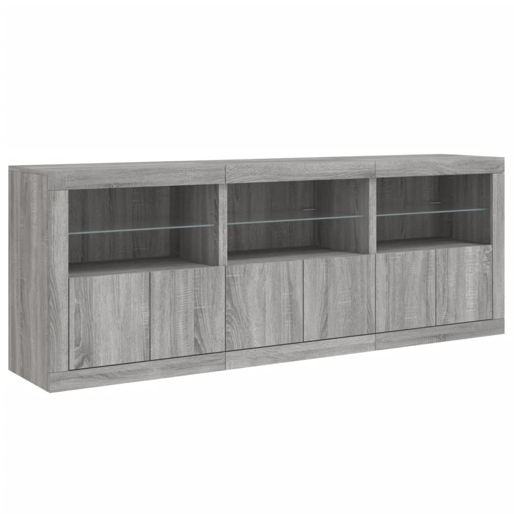 Aparador com luzes LED 181,5x37x67 cm cinzento sonoma