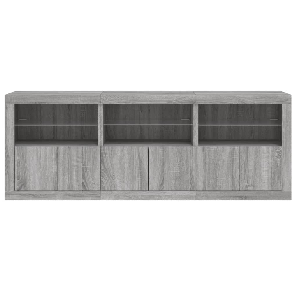 Aparador com luzes LED 181,5x37x67 cm cinzento sonoma