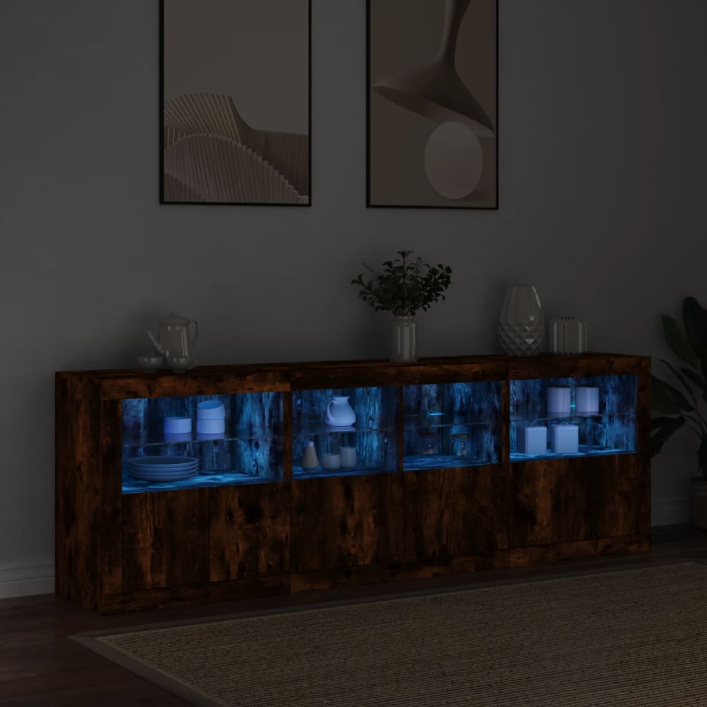 Aparador com luzes LED 202x37x67 cm carvalho fumado
