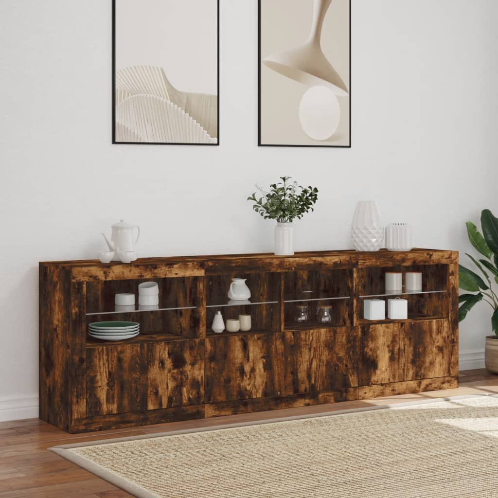 Aparador com luzes LED 202x37x67 cm carvalho fumado