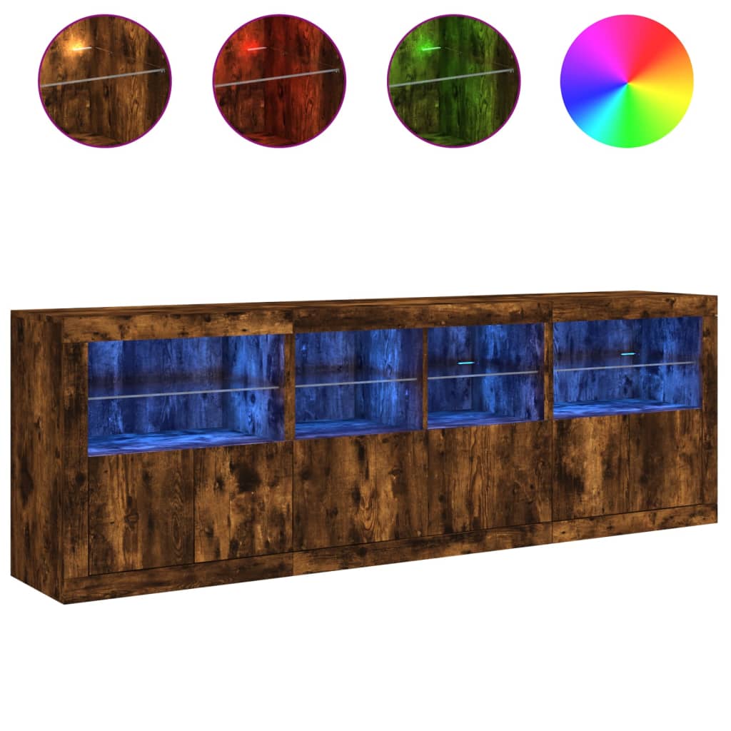 Aparador com luzes LED 202x37x67 cm carvalho fumado