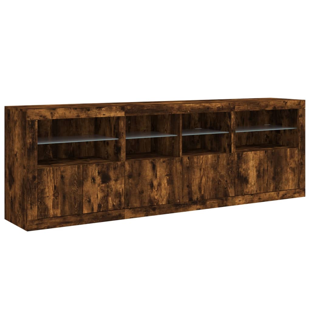 Aparador com luzes LED 202x37x67 cm carvalho fumado