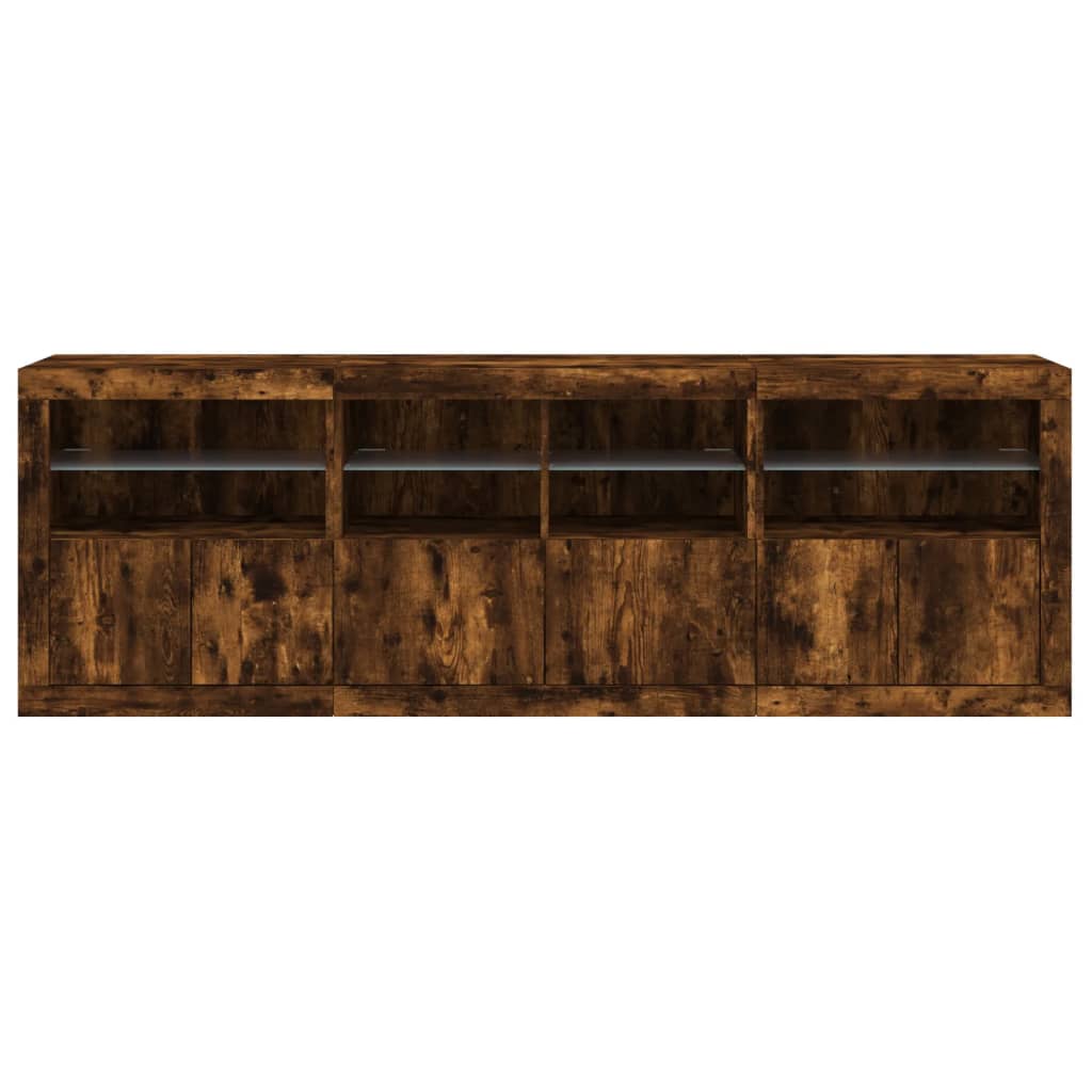 Aparador com luzes LED 202x37x67 cm carvalho fumado