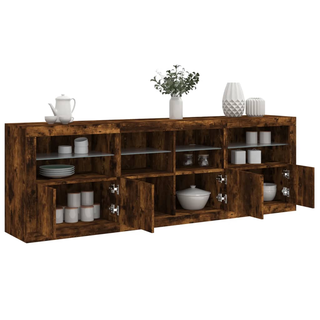 Aparador com luzes LED 202x37x67 cm carvalho fumado