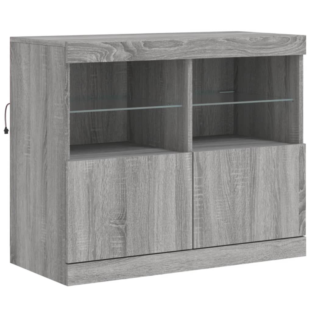 Aparador com luzes LED 202x37x67 cm cinzento sonoma