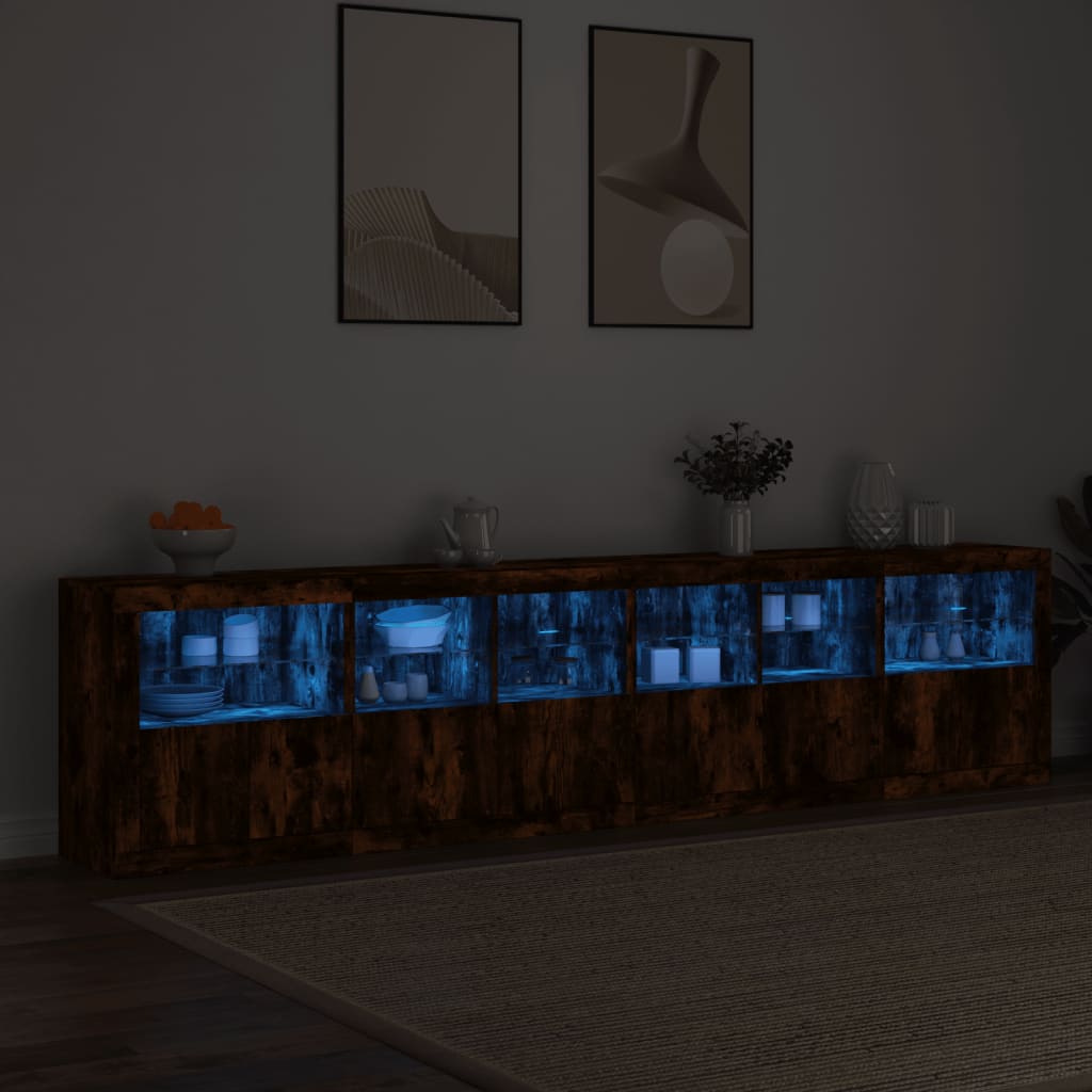 Aparador com luzes LED 283x37x67 cm carvalho fumado