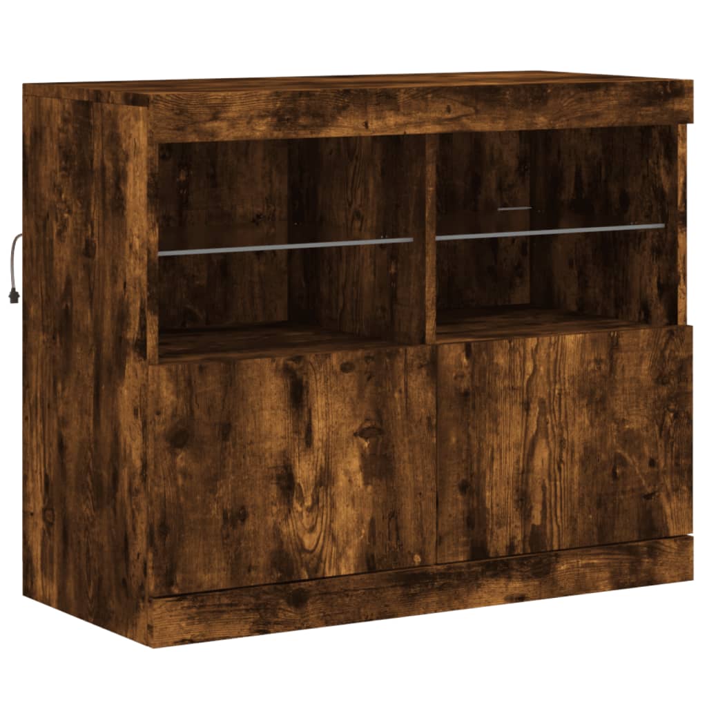 Aparador com luzes LED 283x37x67 cm carvalho fumado