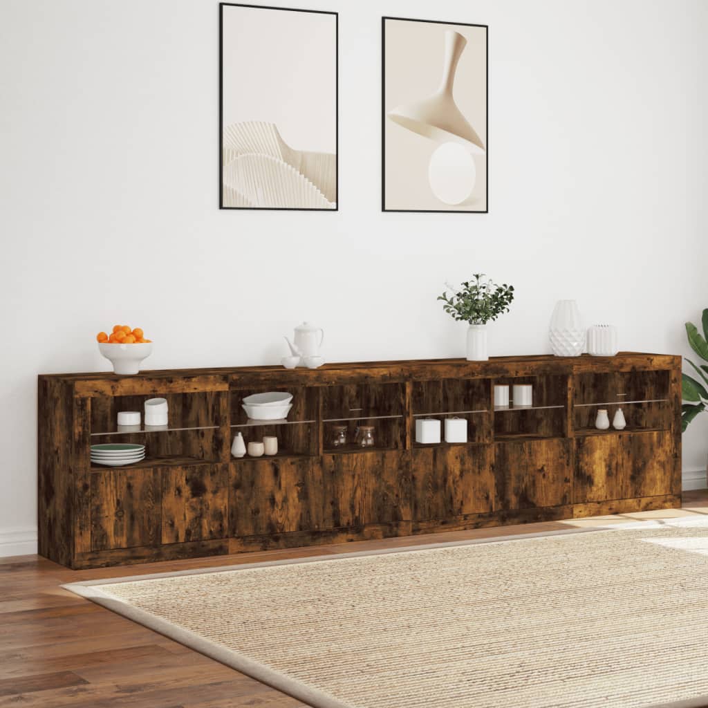 Aparador com luzes LED 283x37x67 cm carvalho fumado