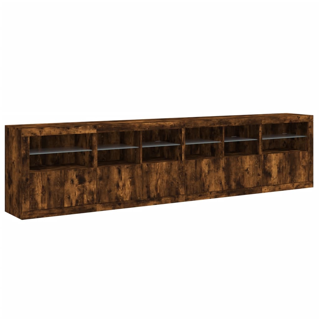 Aparador com luzes LED 283x37x67 cm carvalho fumado