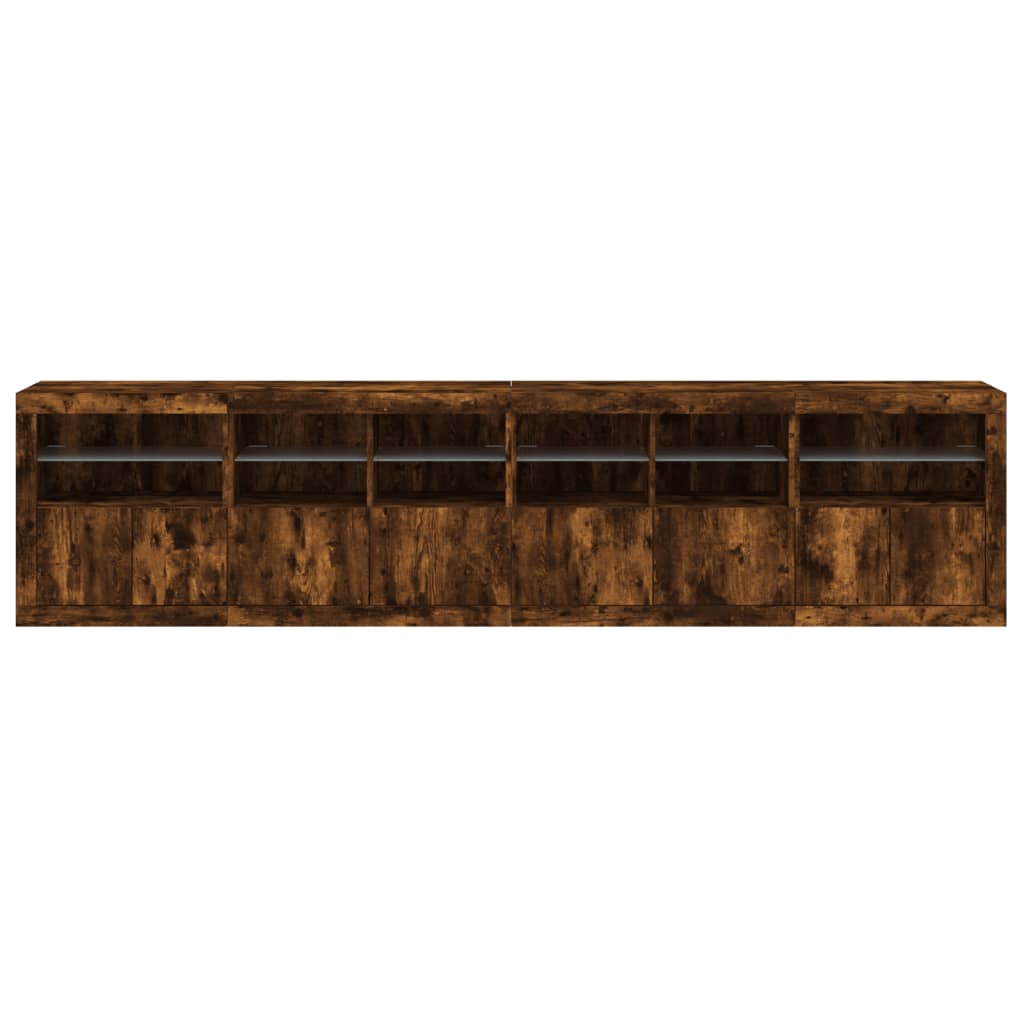 Aparador com luzes LED 283x37x67 cm carvalho fumado