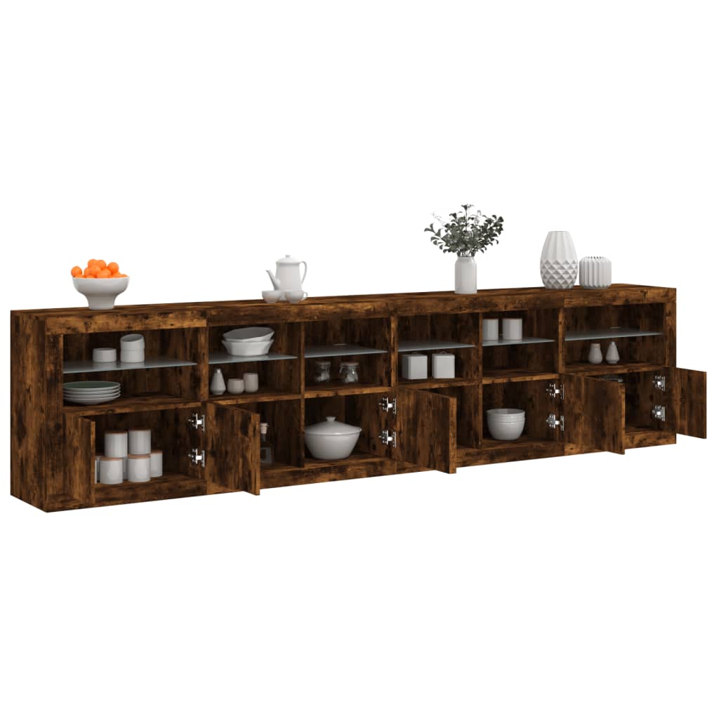 Aparador com luzes LED 283x37x67 cm carvalho fumado