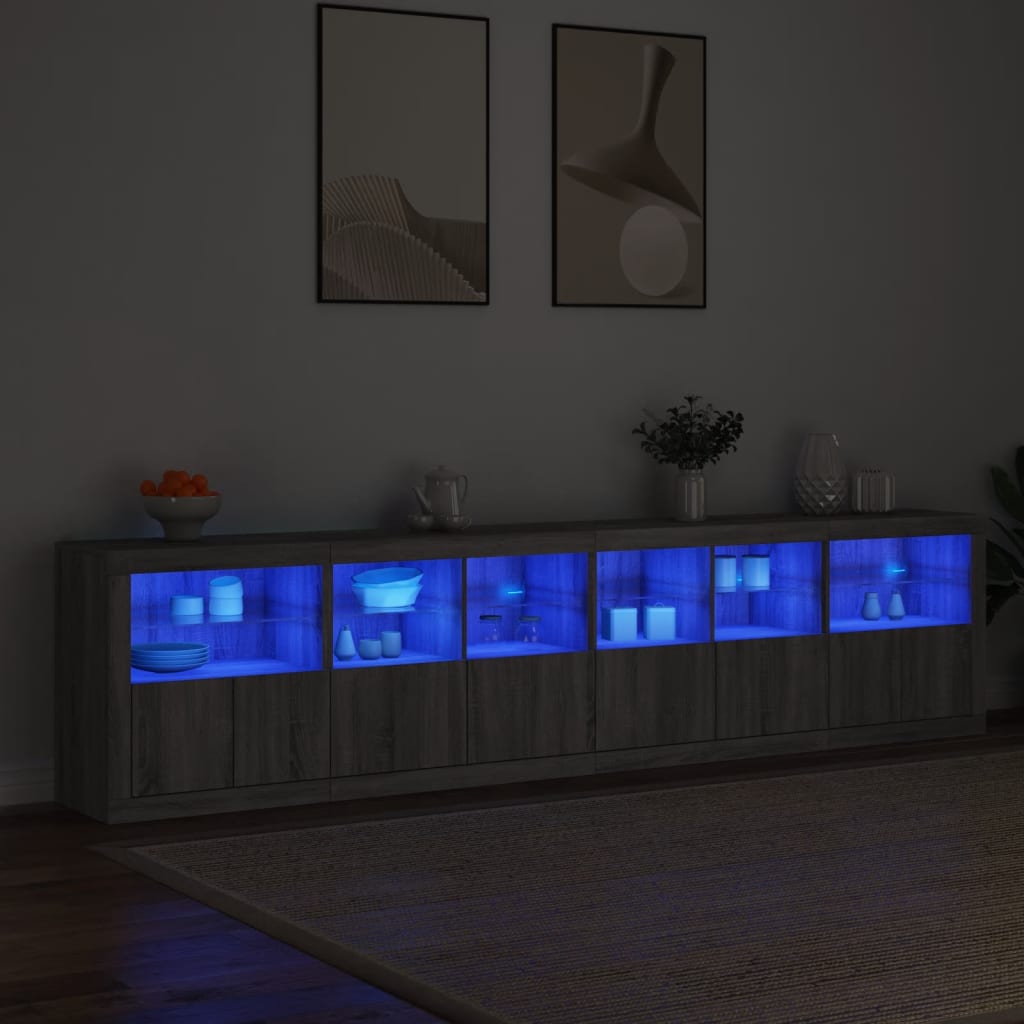 Aparador com luzes LED 283x37x67 cm cinzento sonoma