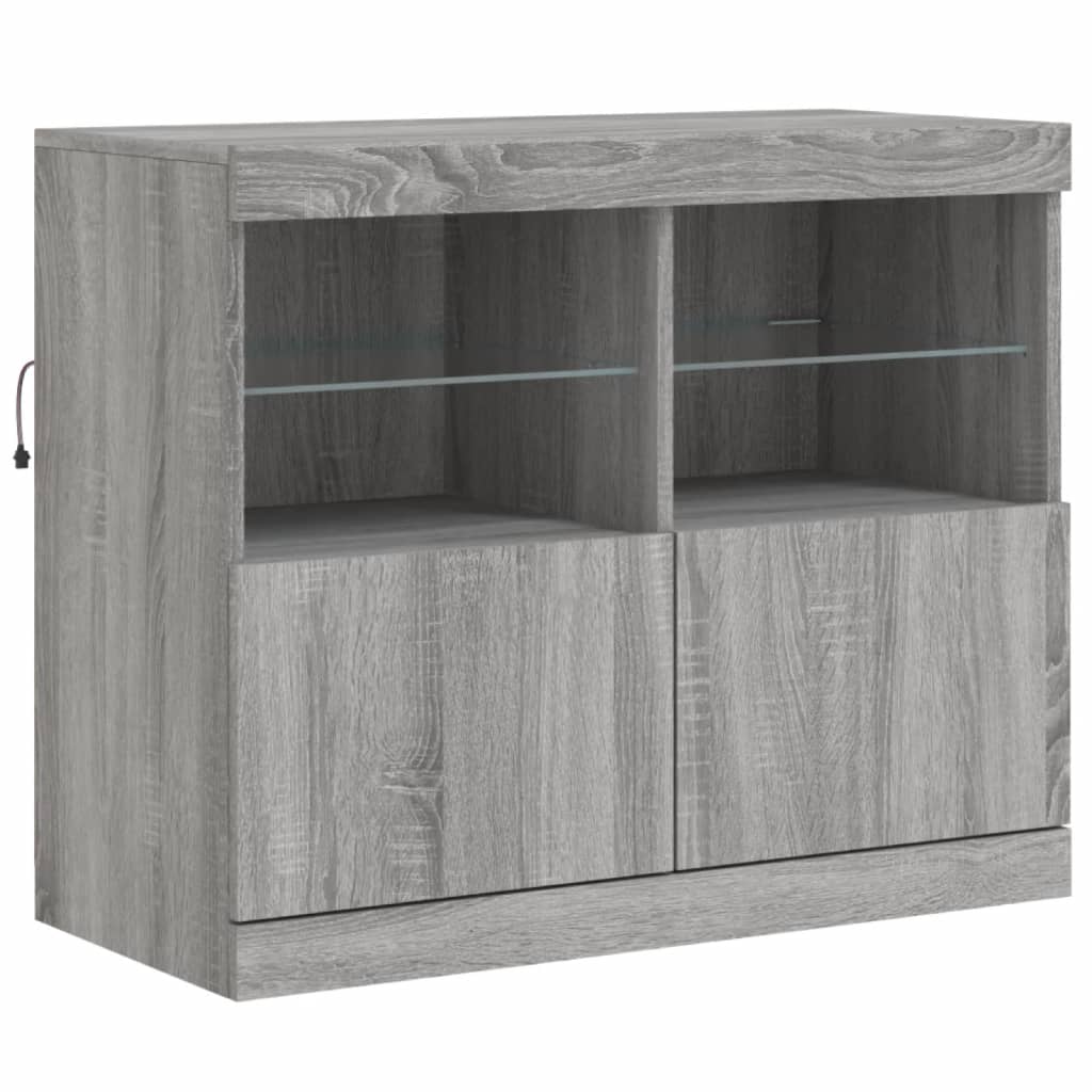 Aparador com luzes LED 283x37x67 cm cinzento sonoma