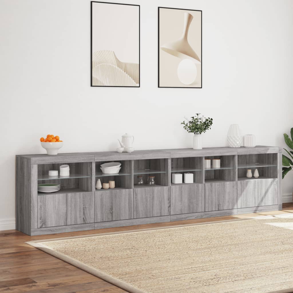 Aparador com luzes LED 283x37x67 cm cinzento sonoma
