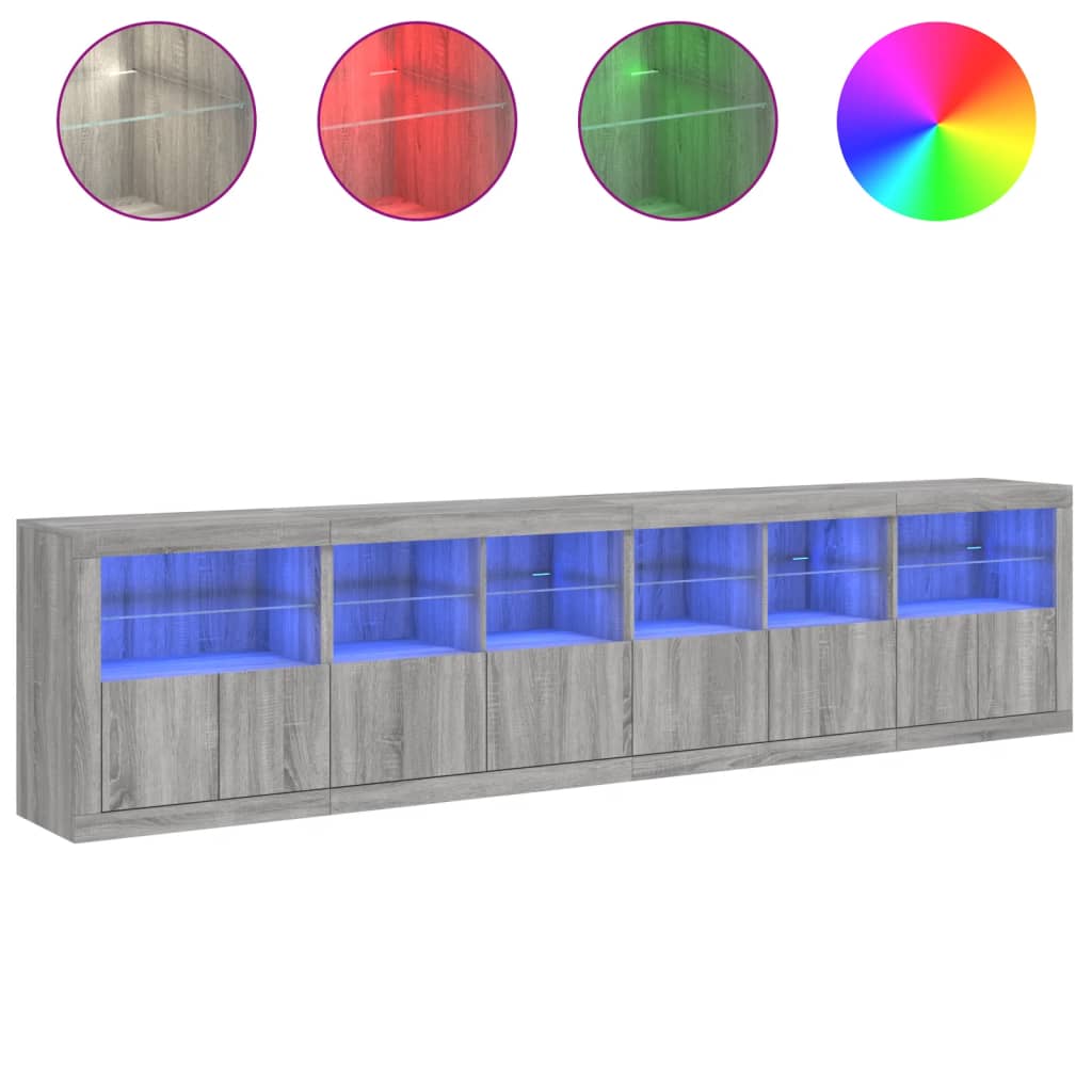 Aparador com luzes LED 283x37x67 cm cinzento sonoma