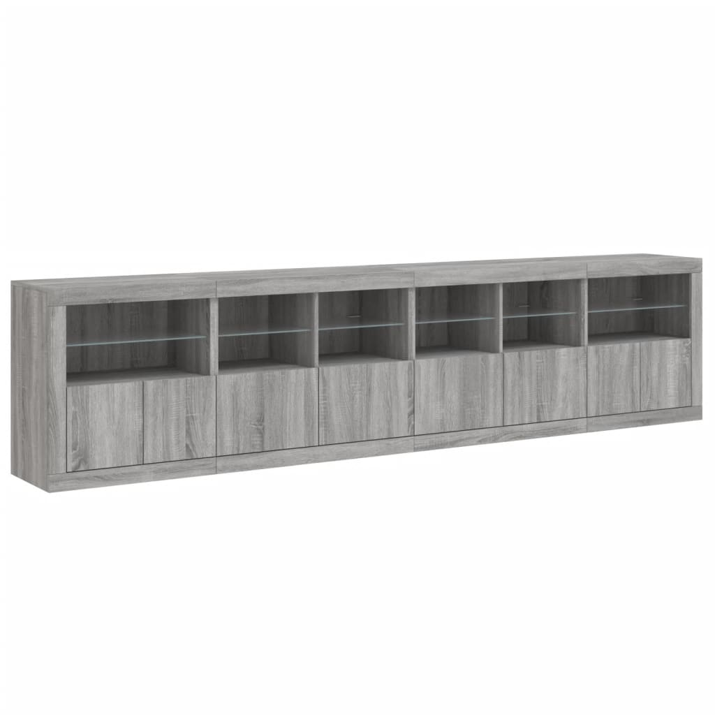 Aparador com luzes LED 283x37x67 cm cinzento sonoma