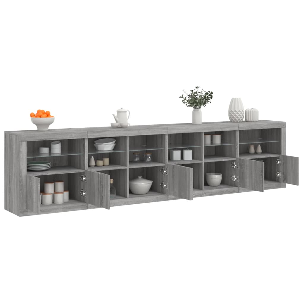 Aparador com luzes LED 283x37x67 cm cinzento sonoma