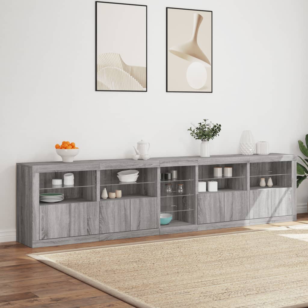Aparador com luzes LED 283x37x67 cm cinzento sonoma