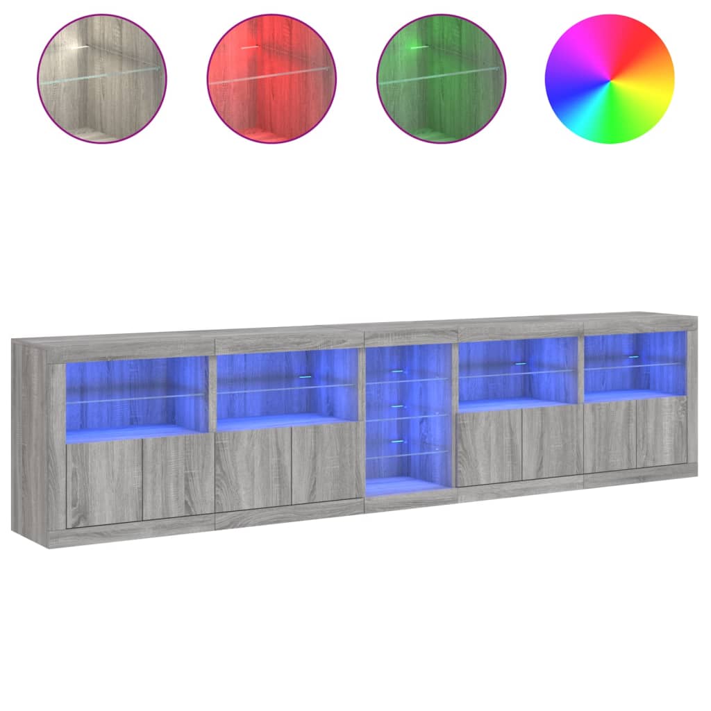 Aparador com luzes LED 283x37x67 cm cinzento sonoma