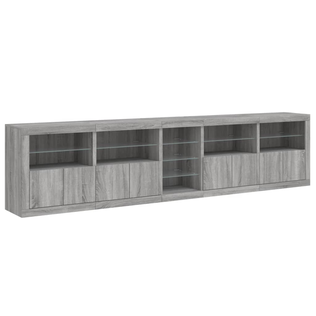 Aparador com luzes LED 283x37x67 cm cinzento sonoma