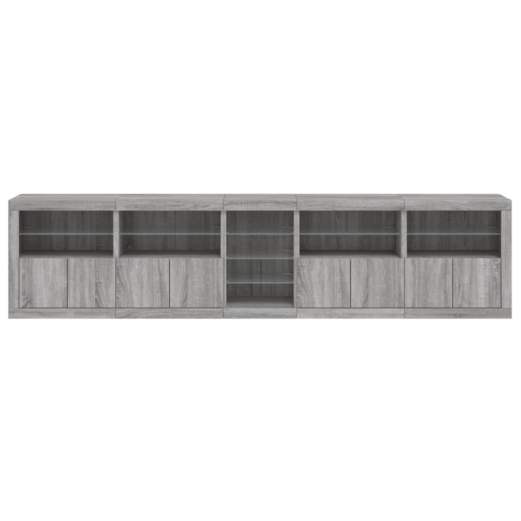 Aparador com luzes LED 283x37x67 cm cinzento sonoma