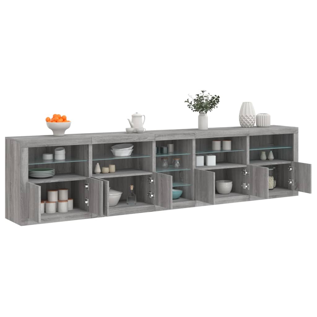 Aparador com luzes LED 283x37x67 cm cinzento sonoma