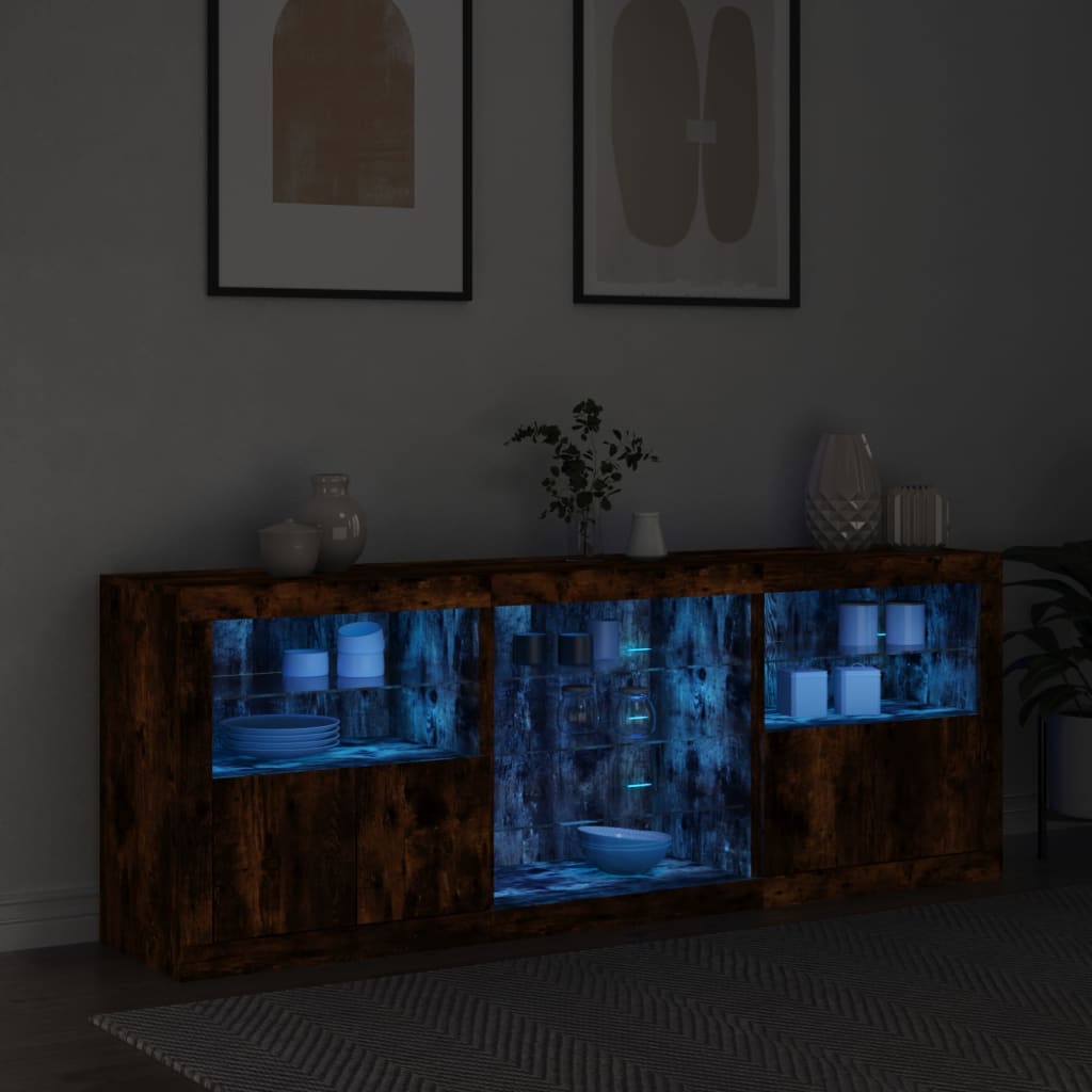 Aparador com luzes LED 181,5x37x67 cm carvalho fumado