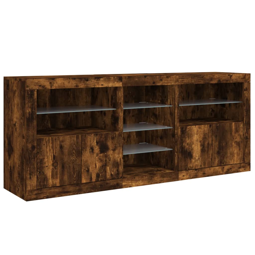Aparador com luzes LED 181,5x37x67 cm carvalho fumado